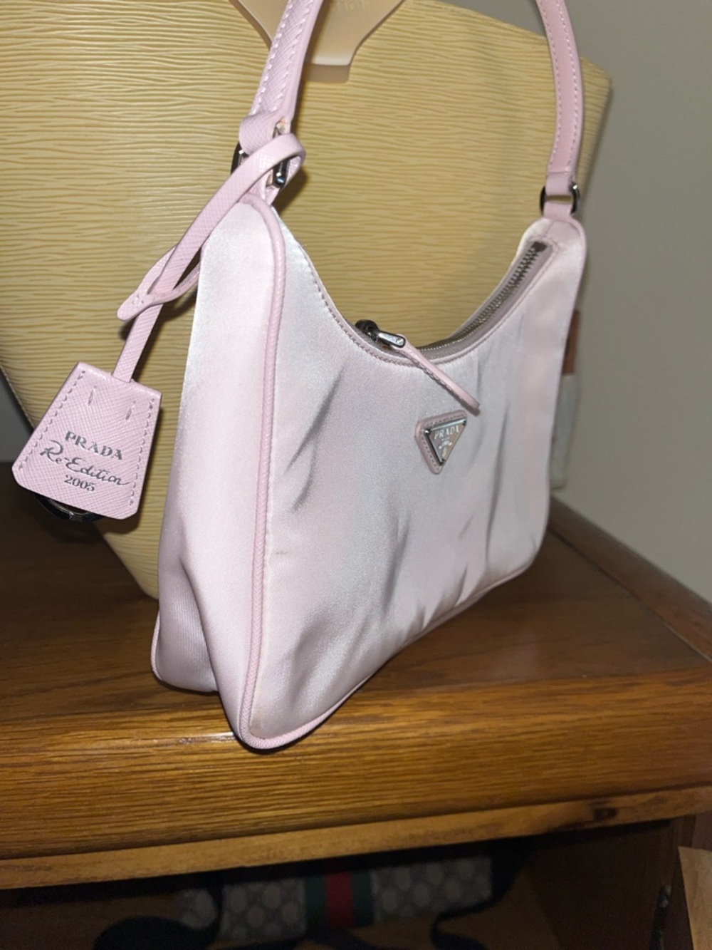 Prada Pale Pink Nylon Shoulder Bag with Logo Plaque - Picture 5 of 7